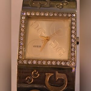 1990s Guess G Links Women Wristwatch Gold Tone Stainless Steel Chunky Big Bold